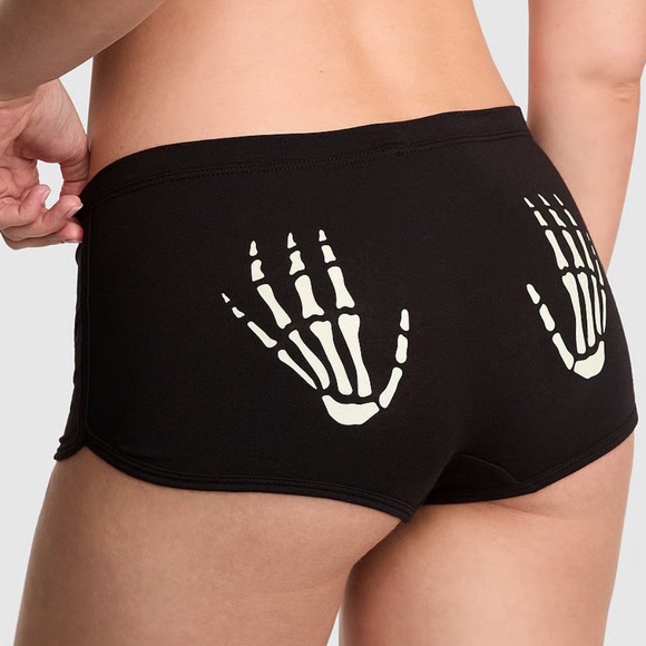 Victoria's Secret PINK Cotton Dorm Boyshort Panty Black Glow In The Dark L NEW - Picture 2 of 7